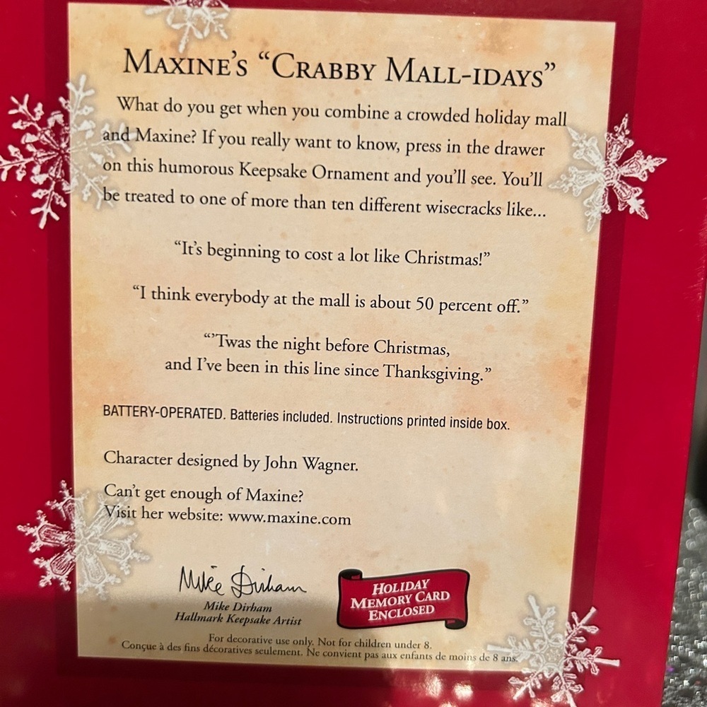 Hallmark Keepsake Maxine’s “Crabby Mall-idays” Talking Ornament 2004 QLX7641 NIB - Picture 3 of 3